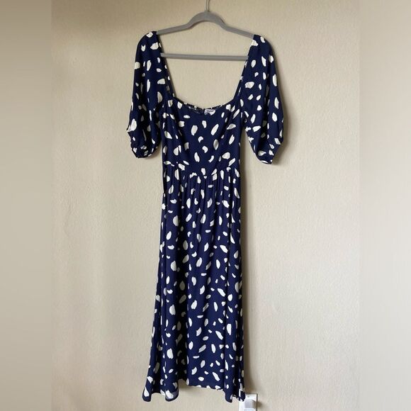 Reformation Splatter Midi Blue Dress Zippy Size 2 - Picture 10 of 10